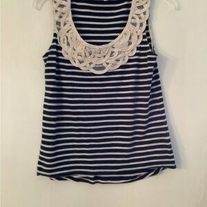 Jones New York Navy and White Striped Tank Top